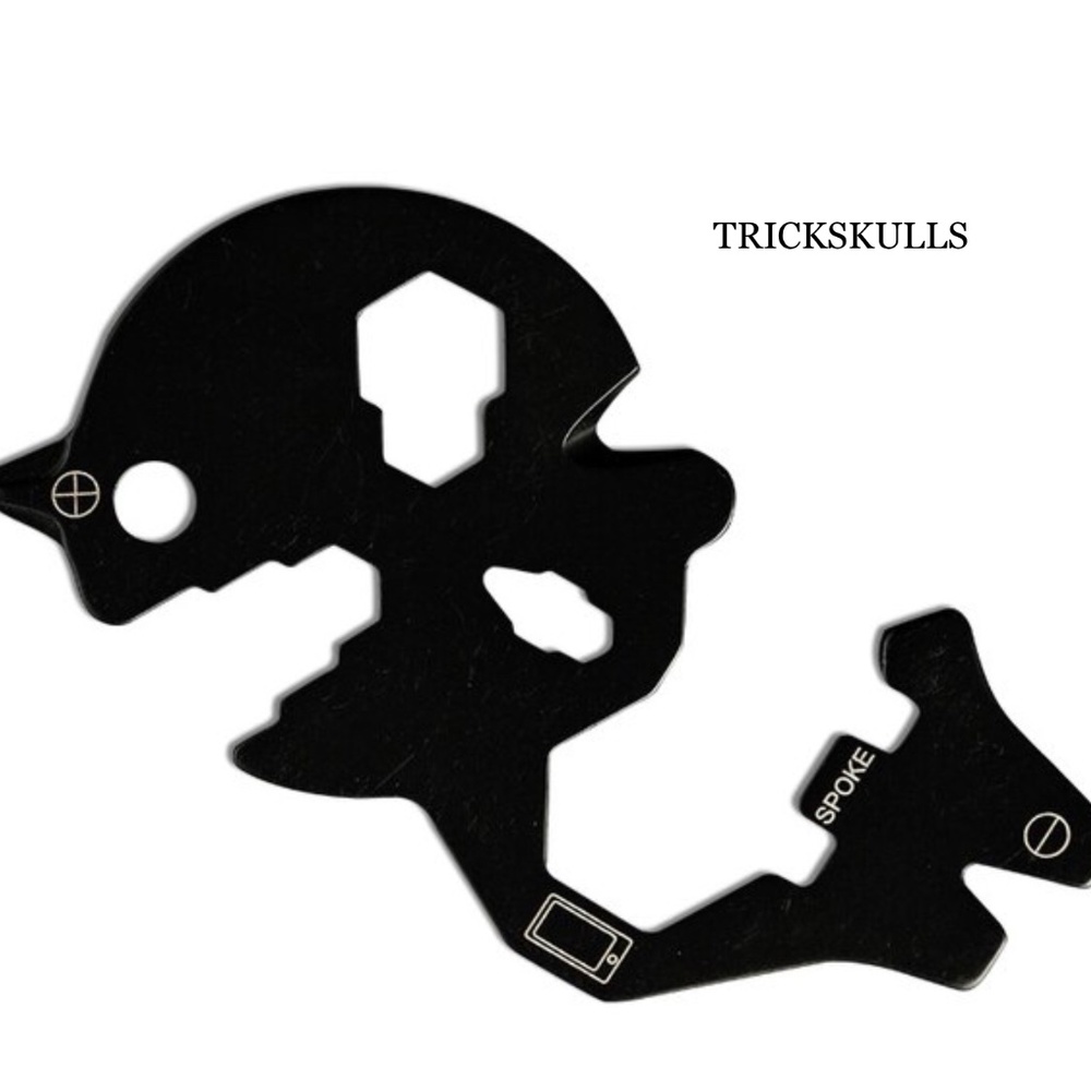Black Stainless Skull Dog Tag Multi-tool Utility Necklace w 20in Box Chain New!